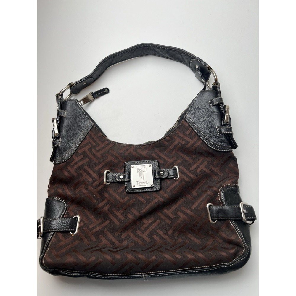 Tignanello Black  Brown Purse Handbag Shoulder Bag  Fading Near Zipper